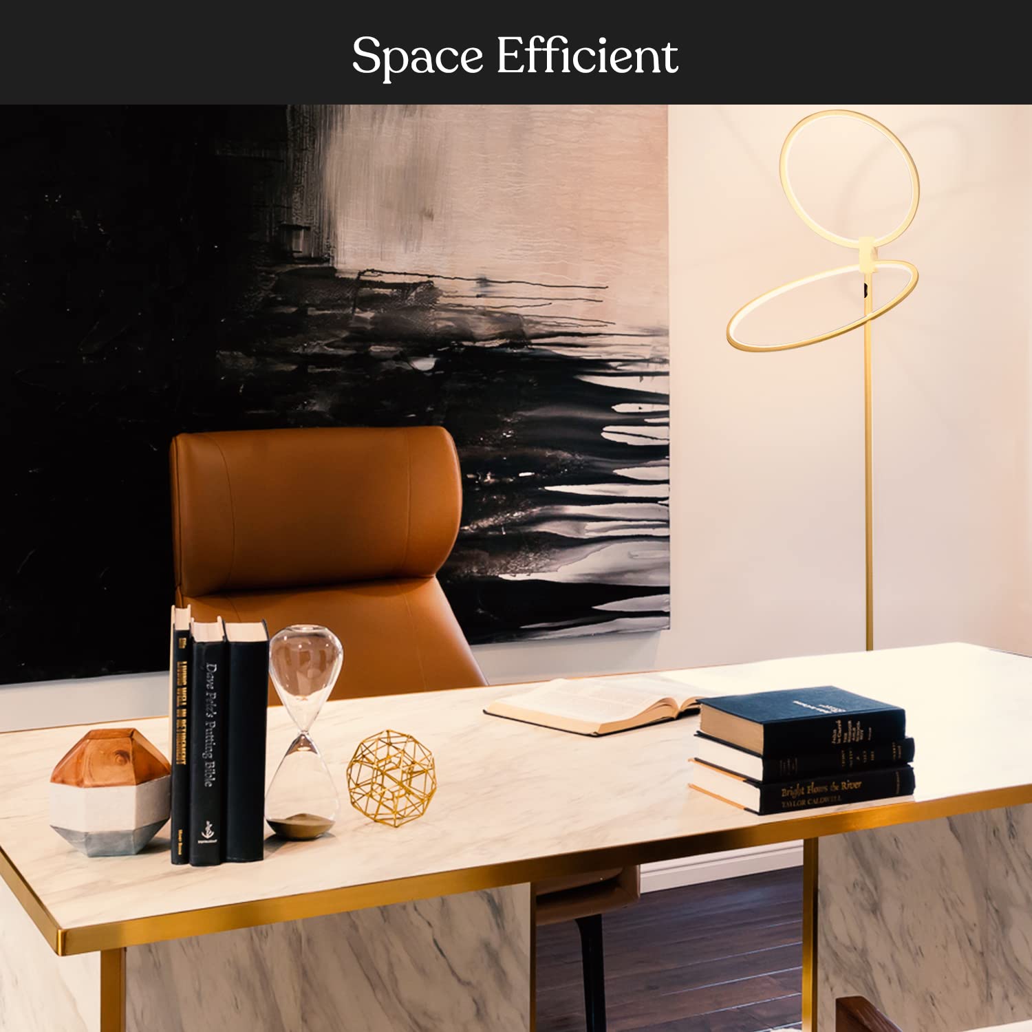Brightech Eclipse LED Torchiere Floor Lamp - Touch Dimmer, Brass Finish, Modern Design, High Brightness for Living Room