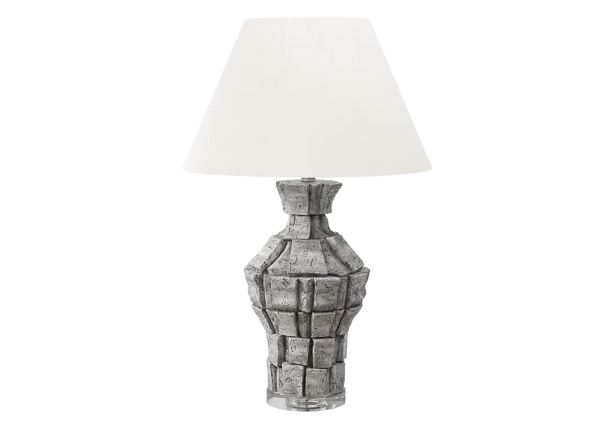 Monarch Specialties Table Lamp, 28inH, Grey Resin, Ivory Shade, Model I 9936, Contemporary Design, 18inL x 18inW