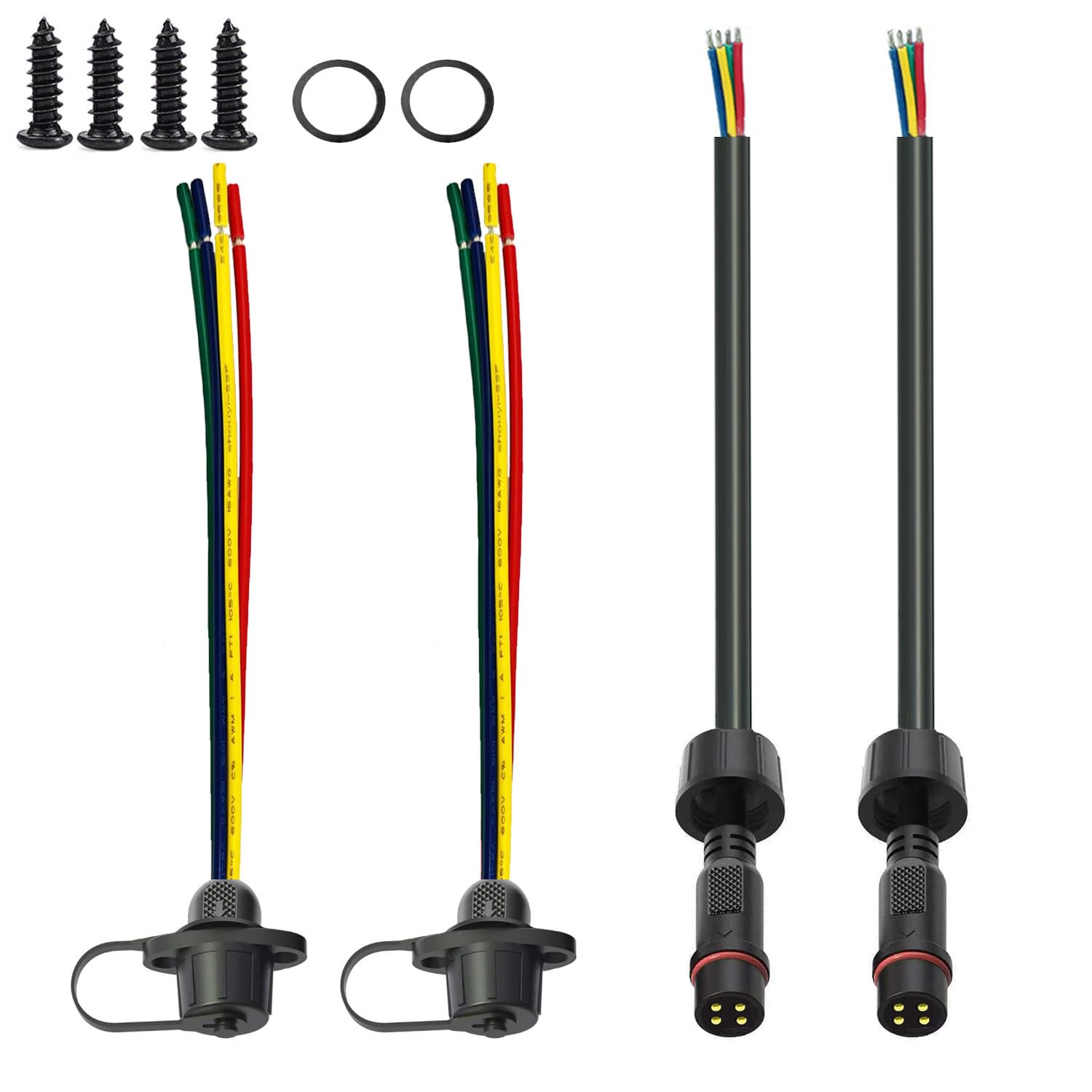 NEWNEWLIU 4Pin Waterproof Connector,4 Wire Male Female Plug LED Connector with 18AWG M16 Waterproof Cover Extension Cable with E