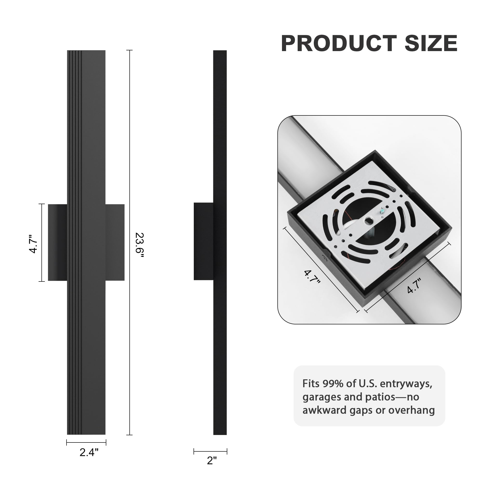 Lamqee 23.6 In Aluminum Long Outdoor Wall Light  3000K 1600Lm Integrated Led Waterproof Ip65  Linear Modern Exterior Lighting Fixtures Wall Mount Outside Sconce For House Porch Patio Garage Front Door