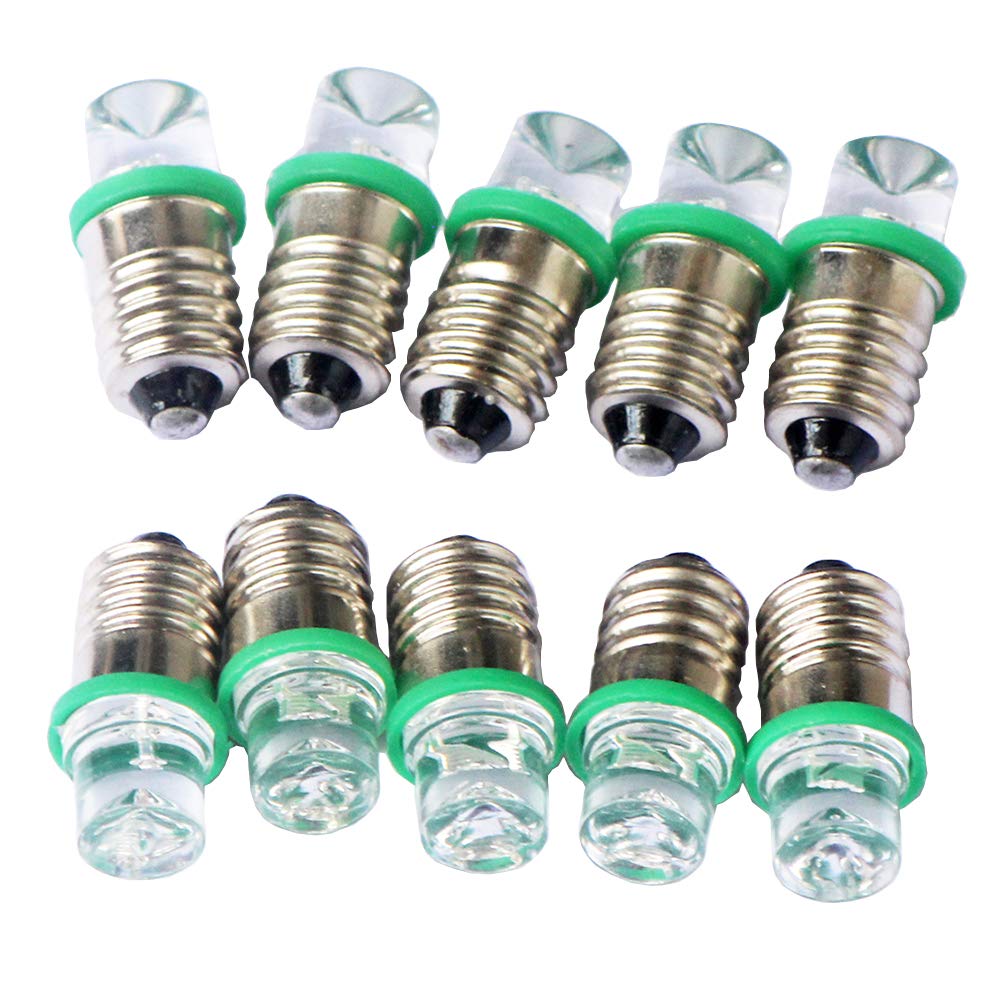 Gutreise 10Pcs E10 Screw 4.5V Green Flood Light Led Bulb Flood Light Lamps +10Pcs E10 Base (4.5V, Green)