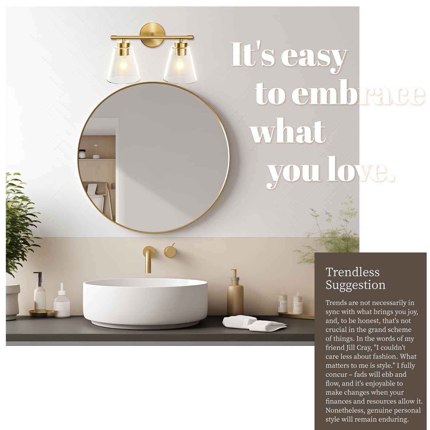 Hamilyeah Bathroom Vanity Light Fixtures Over Mirror, 2 Light Wall Light Fixture with Clear Glass Shade, Gold Sconces Wall Light