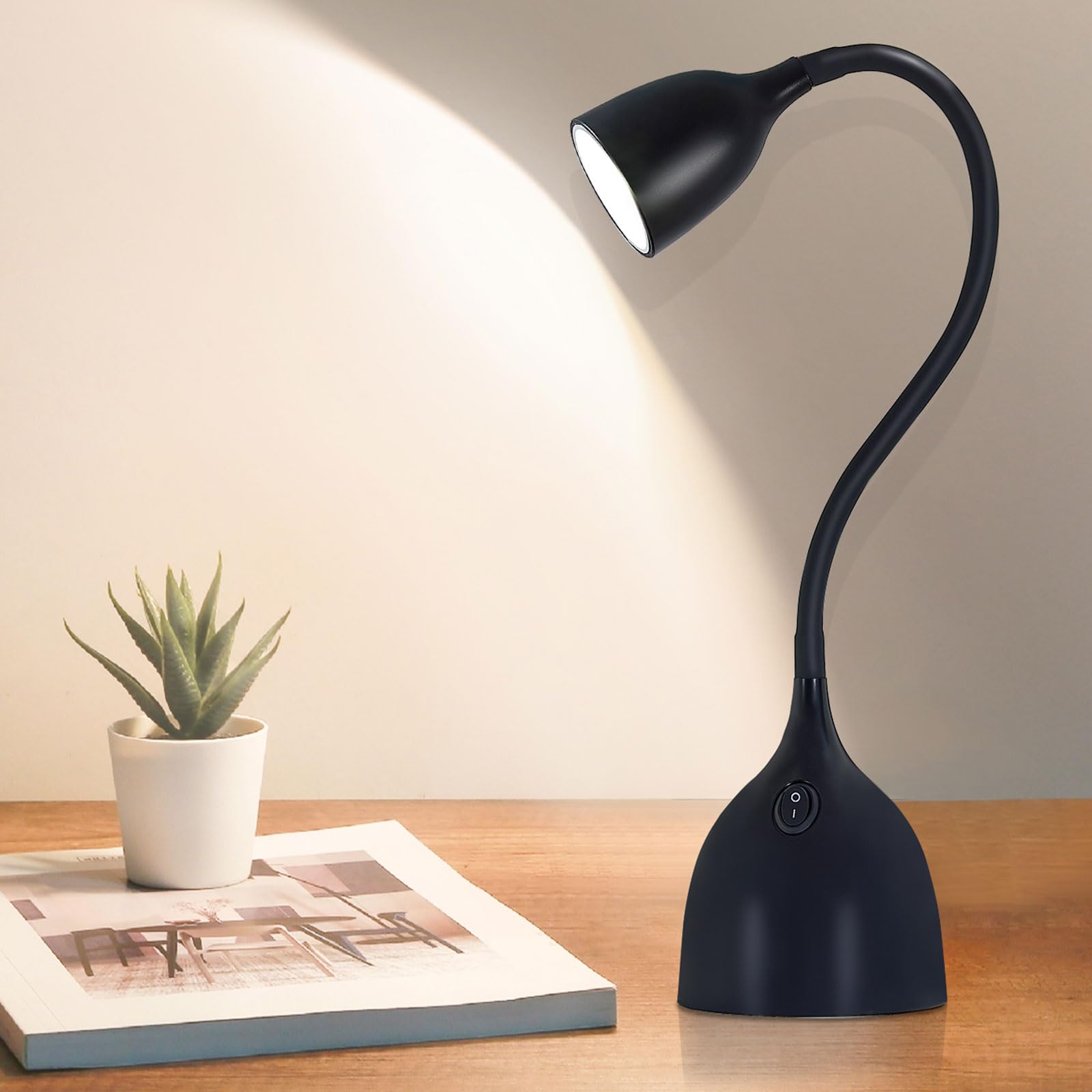 Ejiaxin Black Led Desk Lamp, Adjustable Gooseneck, Eye-Caring Study Light For Home & Office