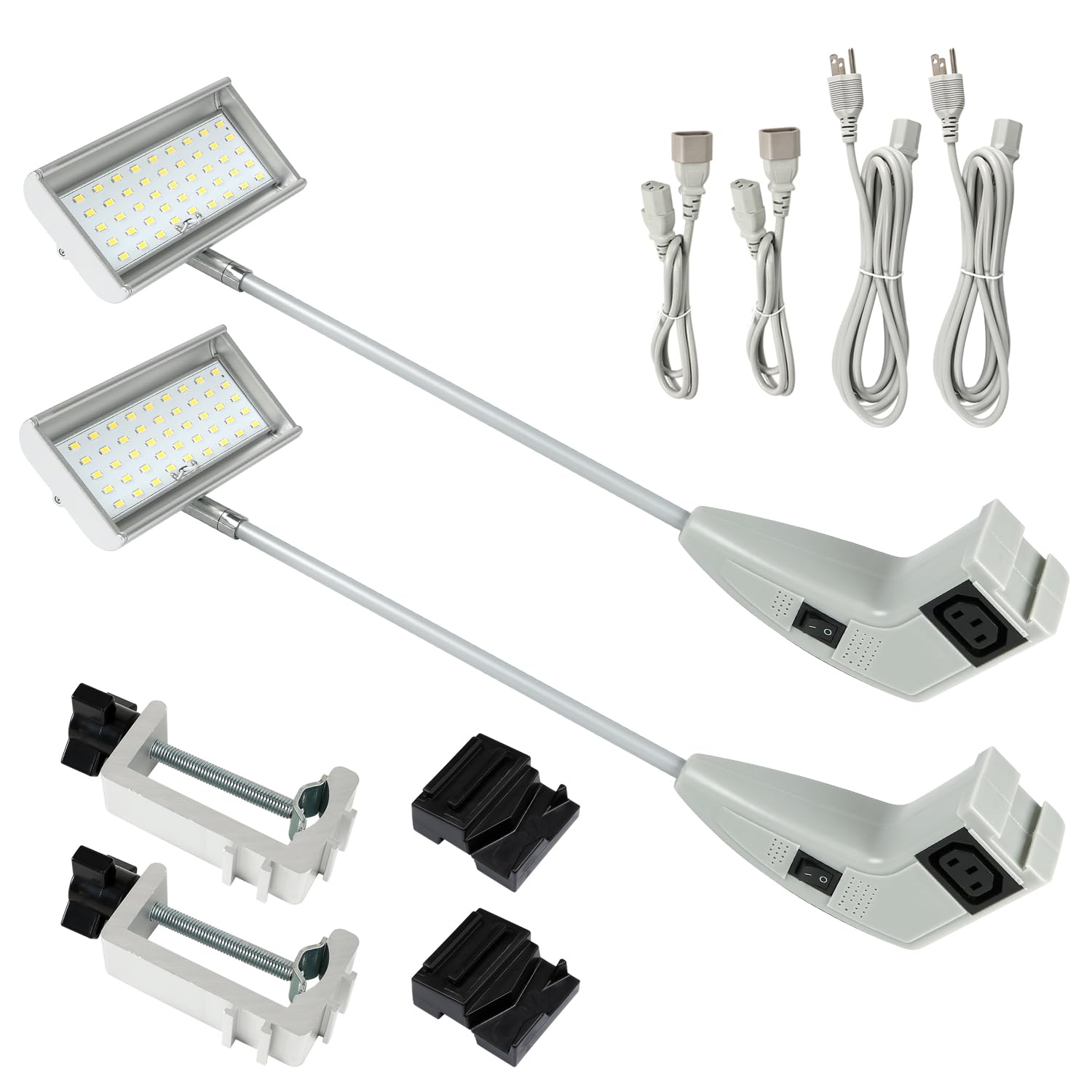 SUNLITOPTO LED Trade Show Lights with Clamps, Mounting Brackets, Power Cables, Gray, Model 20540421BK, Standard Size, Connectable