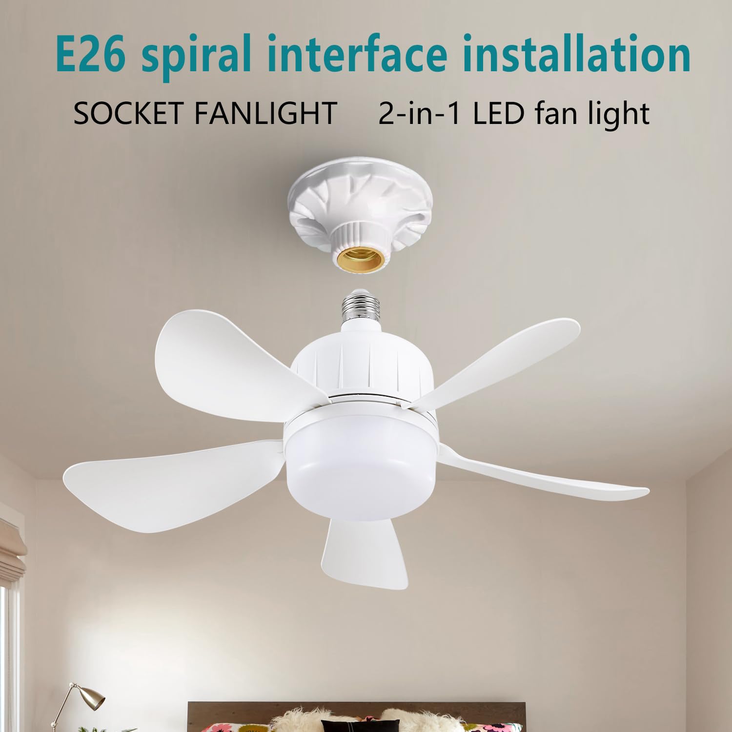 Yfrest 15" Socket Fan Light with Remote, Dimmable LED, 3000K-6500K, White, Model Yf-FSD45, High-Impact ABS Plastic
