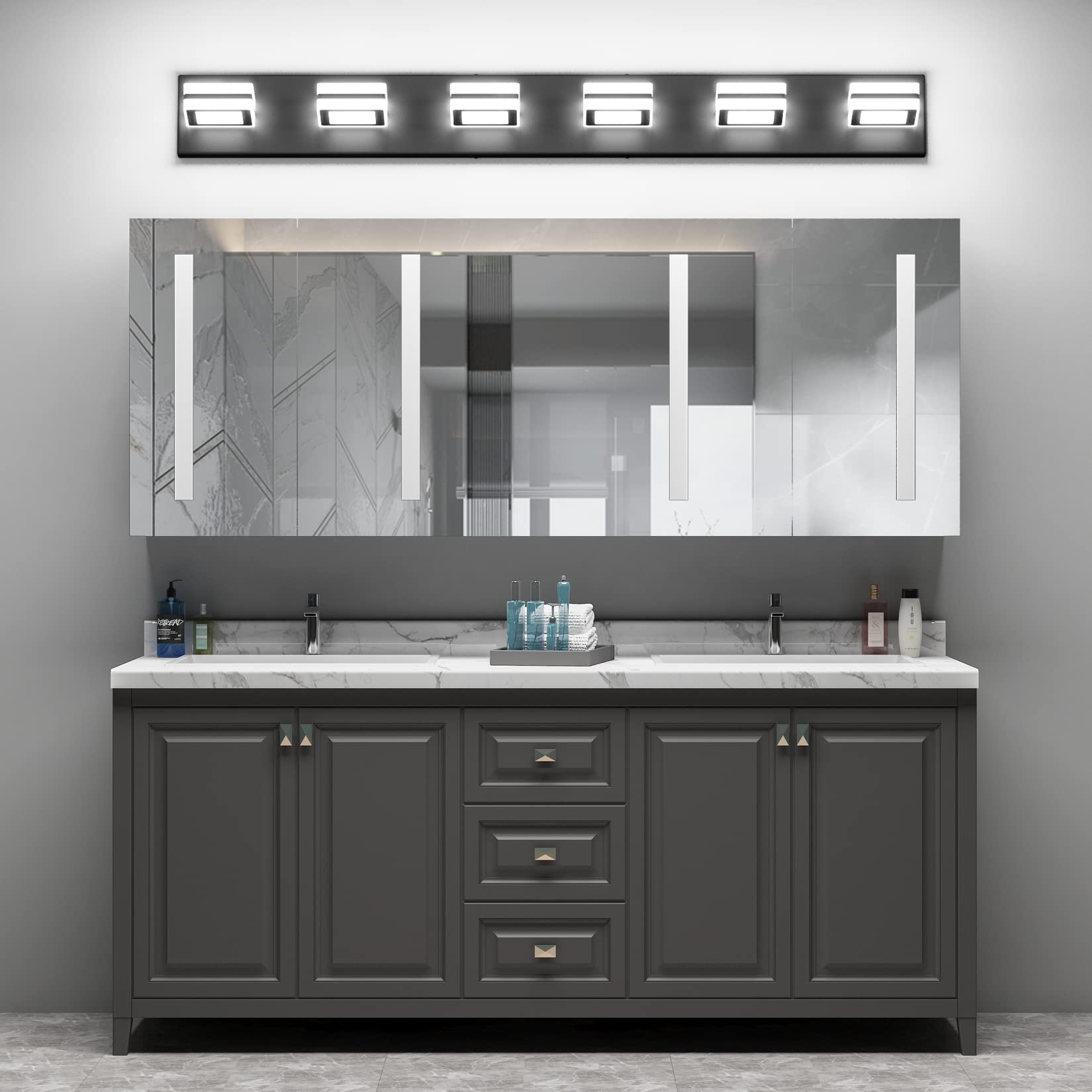 Ralbay 5-Light Modern Led Black Vanity Light For Bathroom, Matte Black Up/Down Wall Fixture