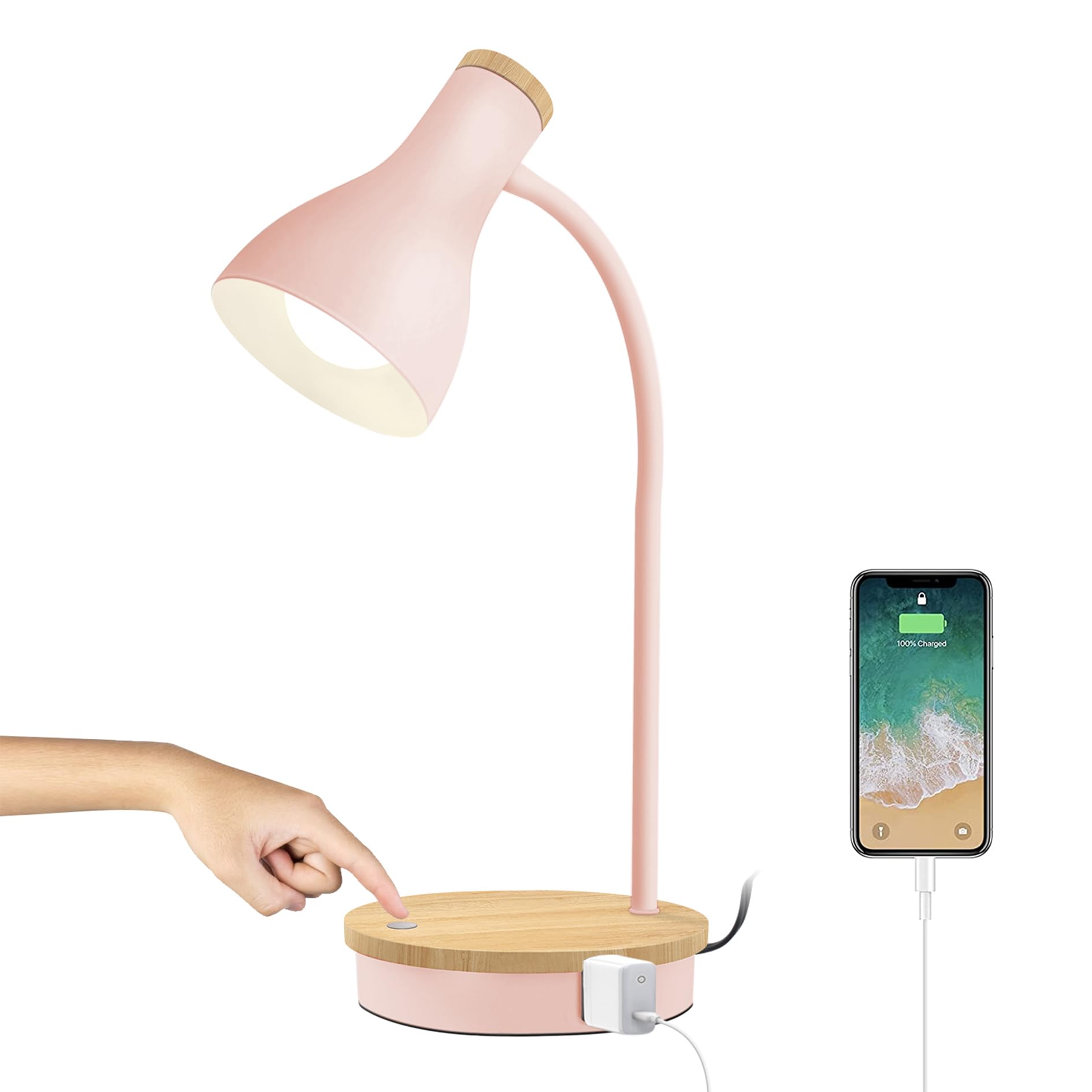 LALISU Metal Desk Lamp Touch-Pink, 3 Way Dimmable, USB Charging Ports, Model LALISULALITTB04