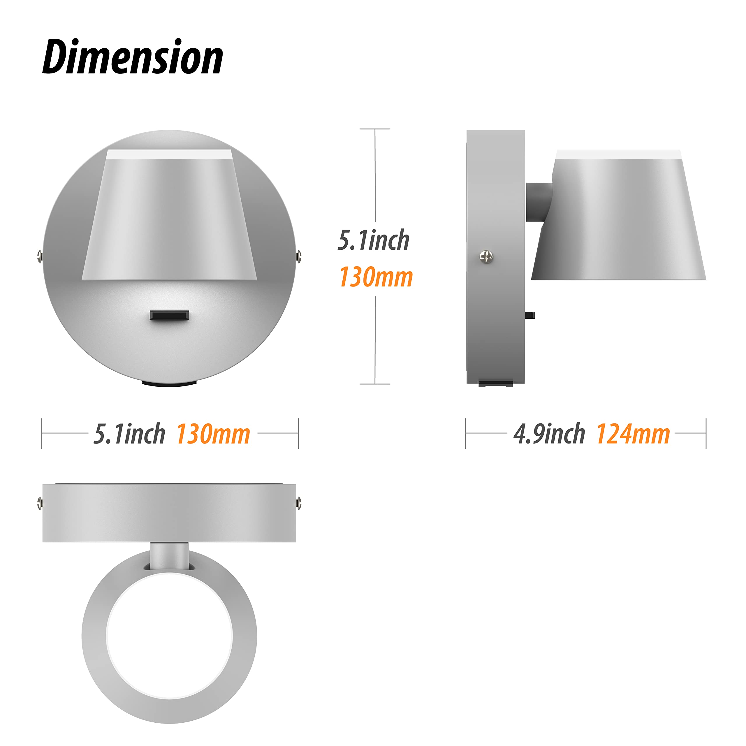 URSOLA LED Wall Sconce Set of Two, Hardwired, USB Charging Port, 350° Rotatable, Gray, Model 7540-1T