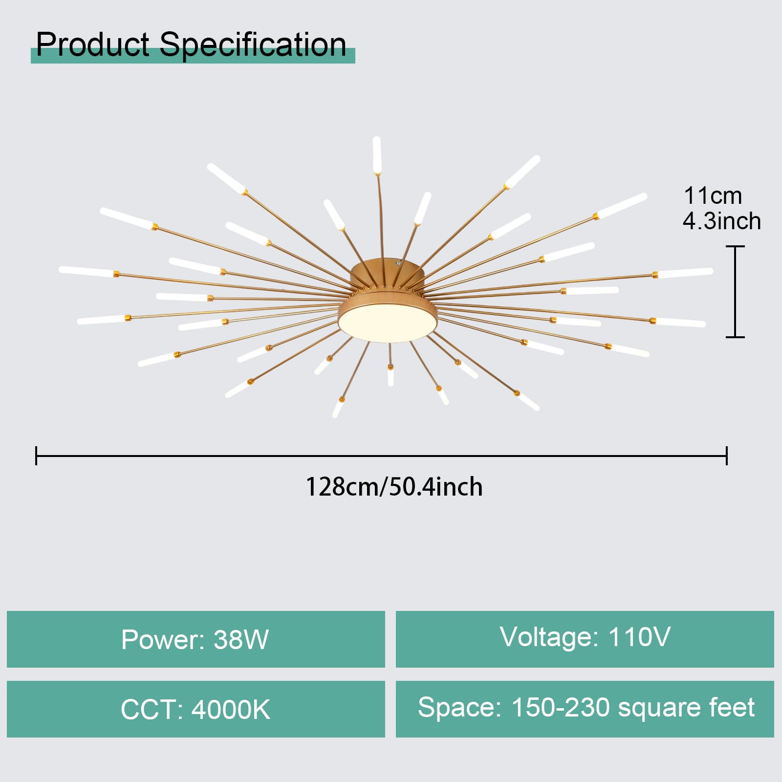 Ziidoo Modern Ceiling Light 30+1 Lights Metal Firework Designed Chic Led Lighting Fixture For Farmhouse Kitchen Dining Room Bedroom Hallway Living Room (Gold And Dark Gold)