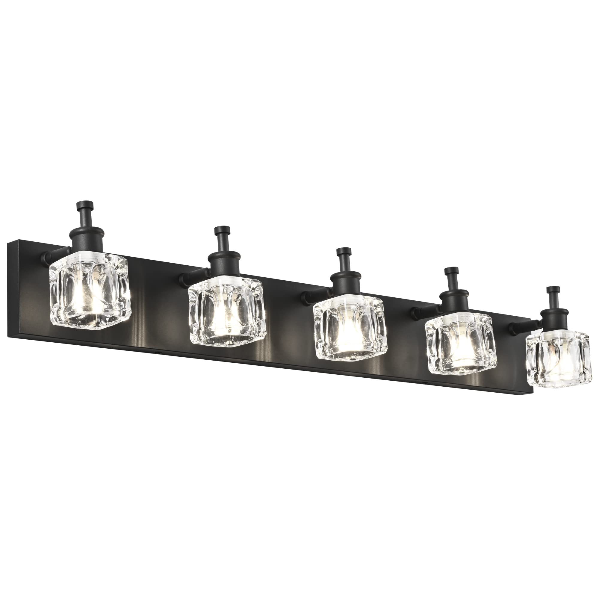 PRESDE Black Crystal Bathroom Vanity Light Fixture, 5-Lights, Metal Matt Black, Model HU-XI-201