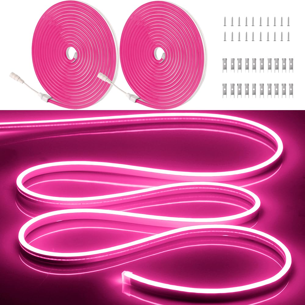 OWOFYDR 10M/32.8FT/2PC/ Pink LED Strip Lights with Installation Accessories - Waterproof Flexible Neon Rope Light for Indoor & O