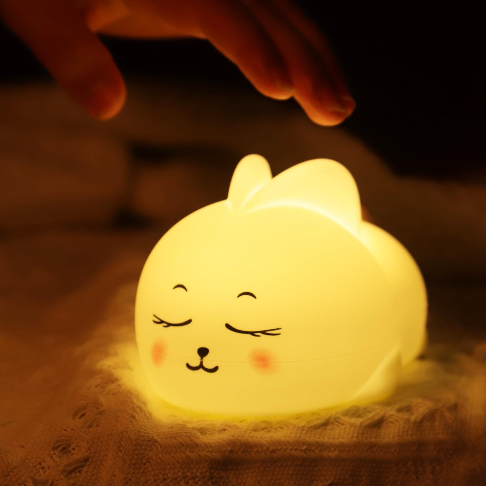 Uzzire Cute Bunny for Kids Dimmable Baby Room Nightlight, Rechargeable Touch Bedside Nursing Lamp, LED Soft Silicone Novelty Ani