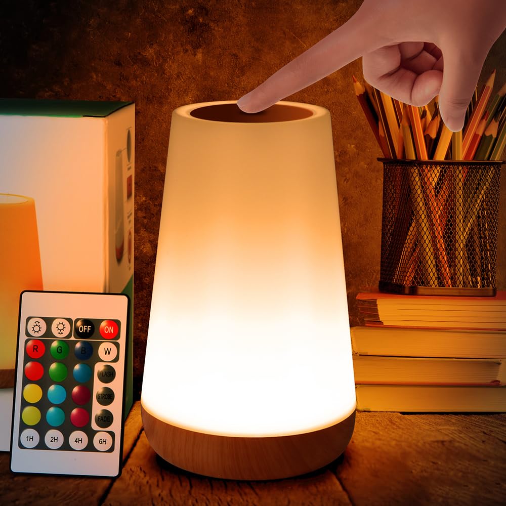 Luxxflour Night Light Lamp, Dimmable Touch Lamp For Bedroom, Portable Table Bedside Lamp, 5 Brightness & 13 Rgb Colors, Night Li