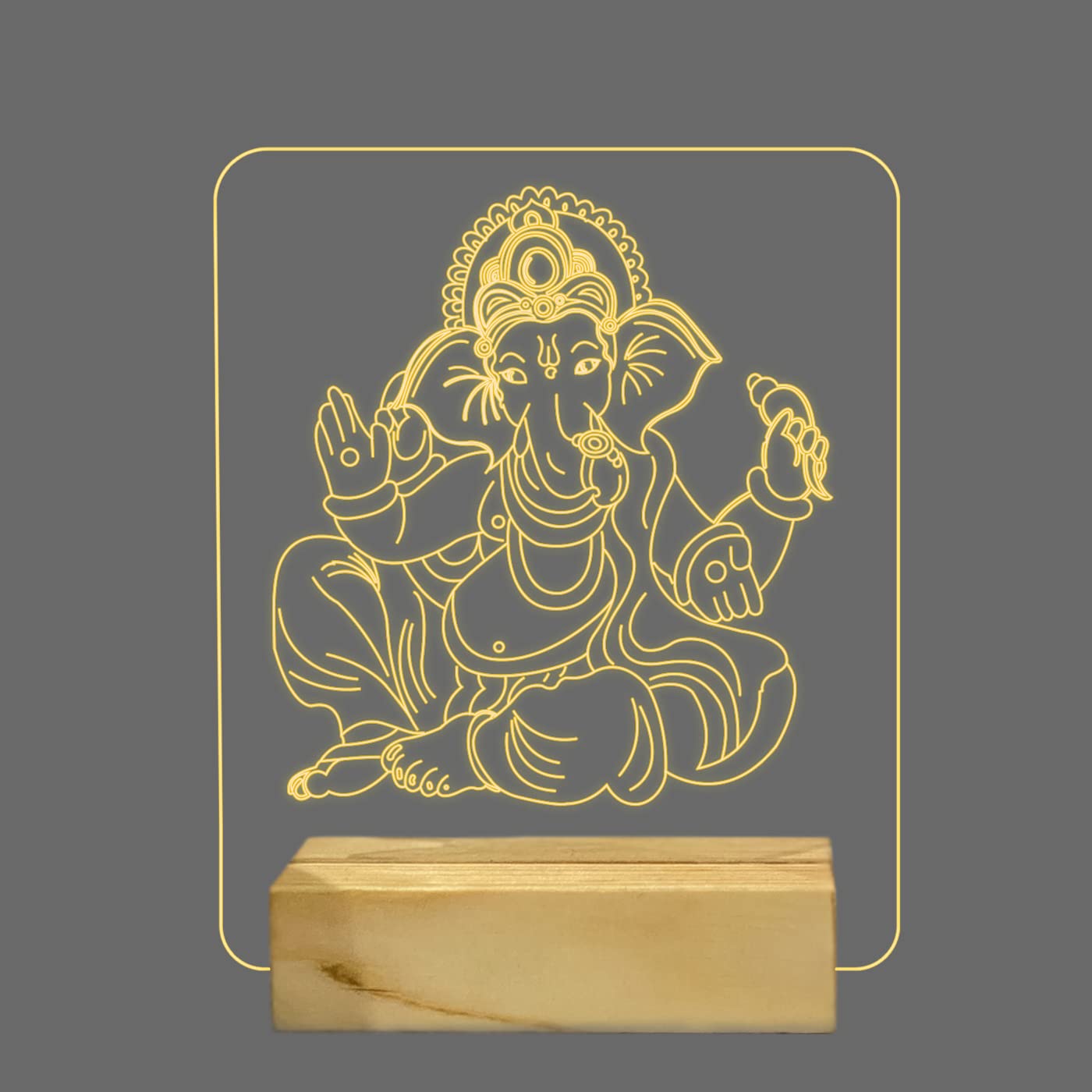 StarLaser 3D Illusion god Night lamp for Pooja Room Home Decor & Gift Warm White Light with Wooden Base (Lord Ganesh)