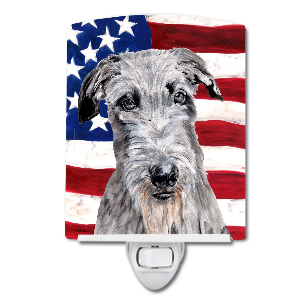 Carolines Treasures Ceramic Night Light, Scottish Deerhound with American Flag, 6x4x3in, Multicolor, Model SC9634CNL