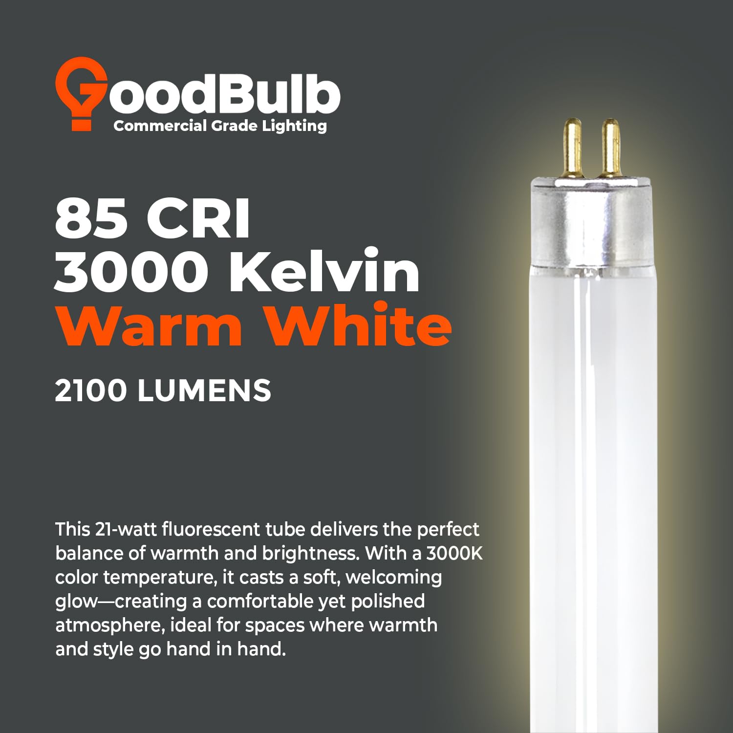 Goodbulb T5 Fluorescent Light Bulb, 21W, 3000K Warm White, 2100 Lumens, 40 Count Pack