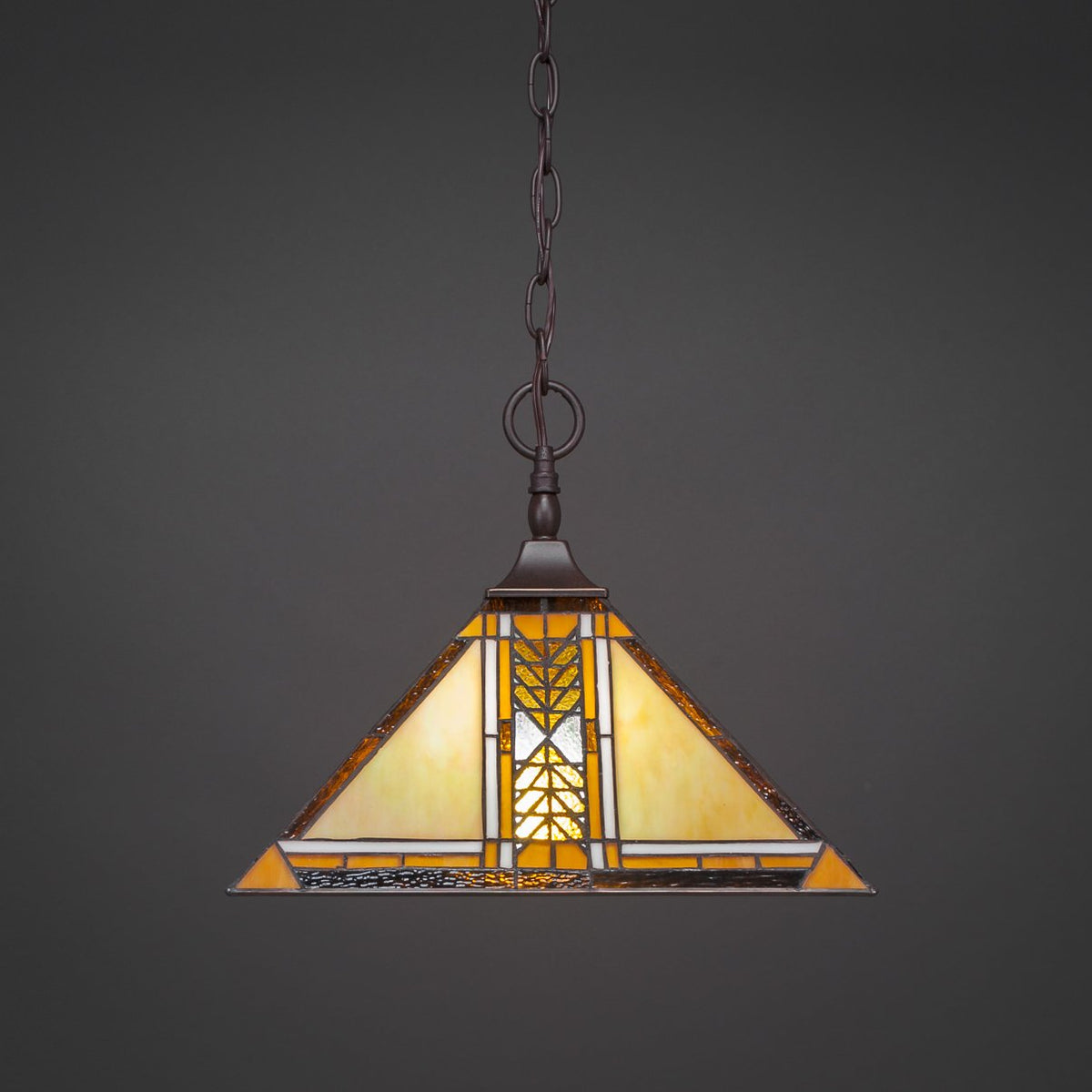 Toltec Lighting 12-Dg-986 Chain Hung Pendant With Square Fitter With 14&quot; Santa Cruz Tiffany Glass, Dark Granite Finish