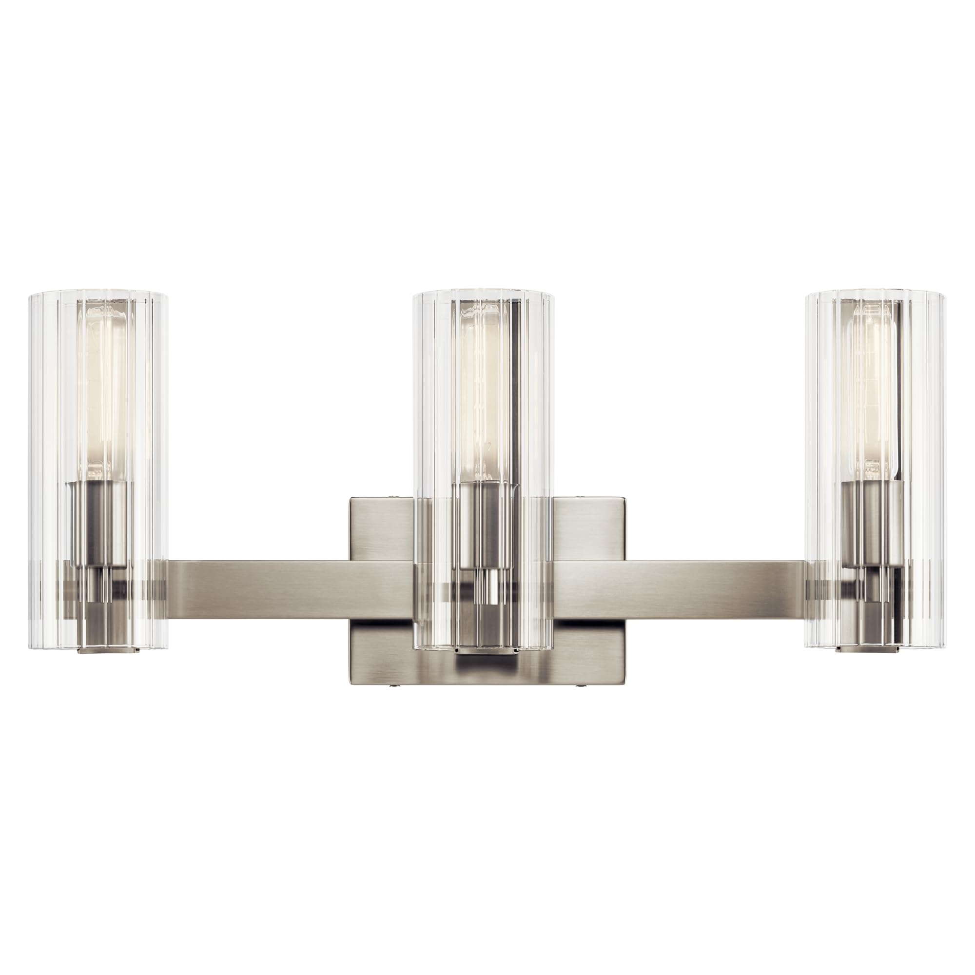 KICHLER Jemsa 3 Light Vanity, Modern Light with Clear Fluted Glass in Brushed Nickel for Bathroom or Powder Room (9.75 x 22.75),