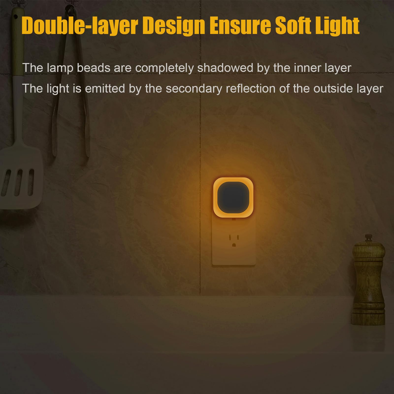 YUNLEX Dimmable Night Light, Amber LED Plug-in with Auto Dusk to Dawn Sensor, Model NLS21, for Bathroom, Hallway, Bedroom, and More