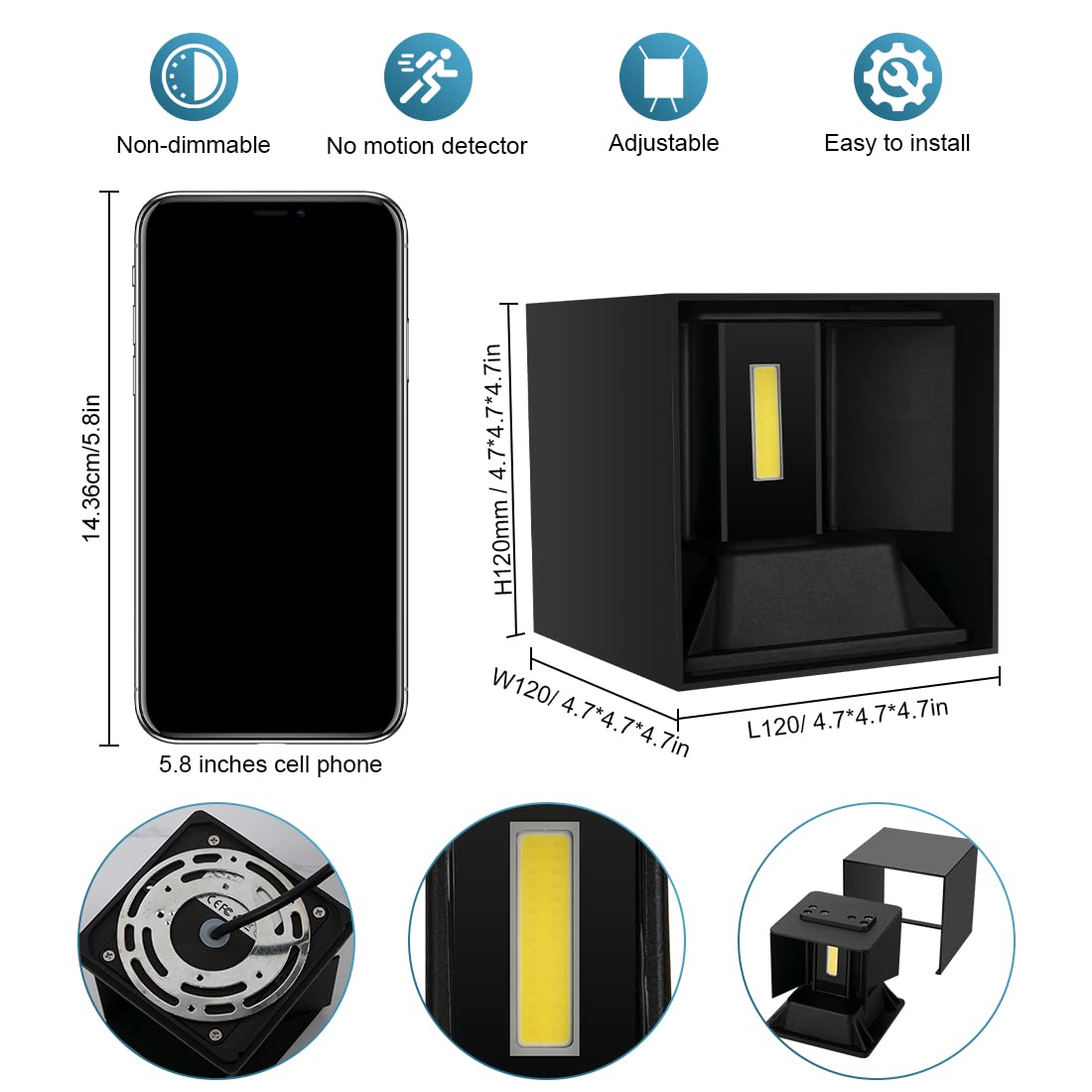 BIRITALO 20W Outdoor Wall Light Sconce - Adjustable Black IP65 Waterproof, 6500K, 4 Pack for Stair, Garage, Patio, Garden