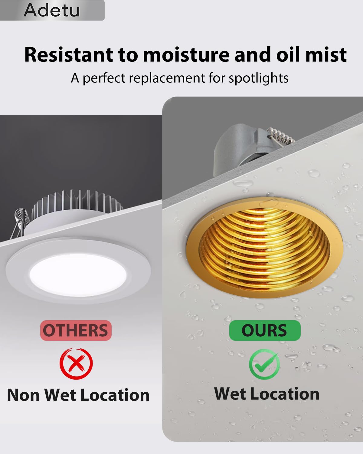 Adetu 2 Inch 5Cct Gold Led Recessed Ceiling Light With Junction Box, 2700K/3000K/4000K/50000K Selectable, Cri90, 8W Cob, 780Lm,