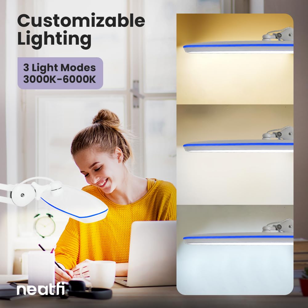 Neatfi LED Task Lamp, 2200 Lumens, 24W, 23-Inch, 4 Brightness Levels, Dimmable, Eye-Caring, White, Model 950