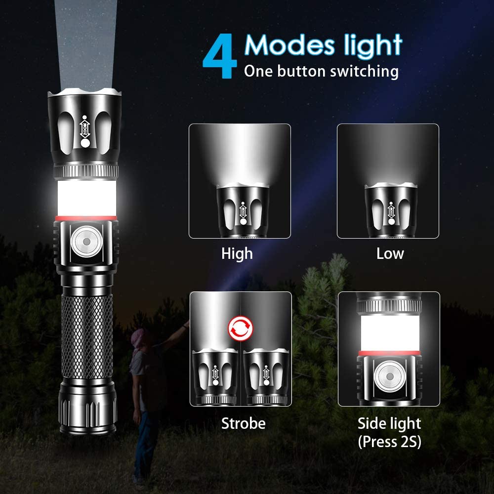 Vnina Tactical Flashlight Rechargeable, High Lumens Led Flashlights Handheld-Magnetic Base, Super Bright, Zoomable, Water-Resist