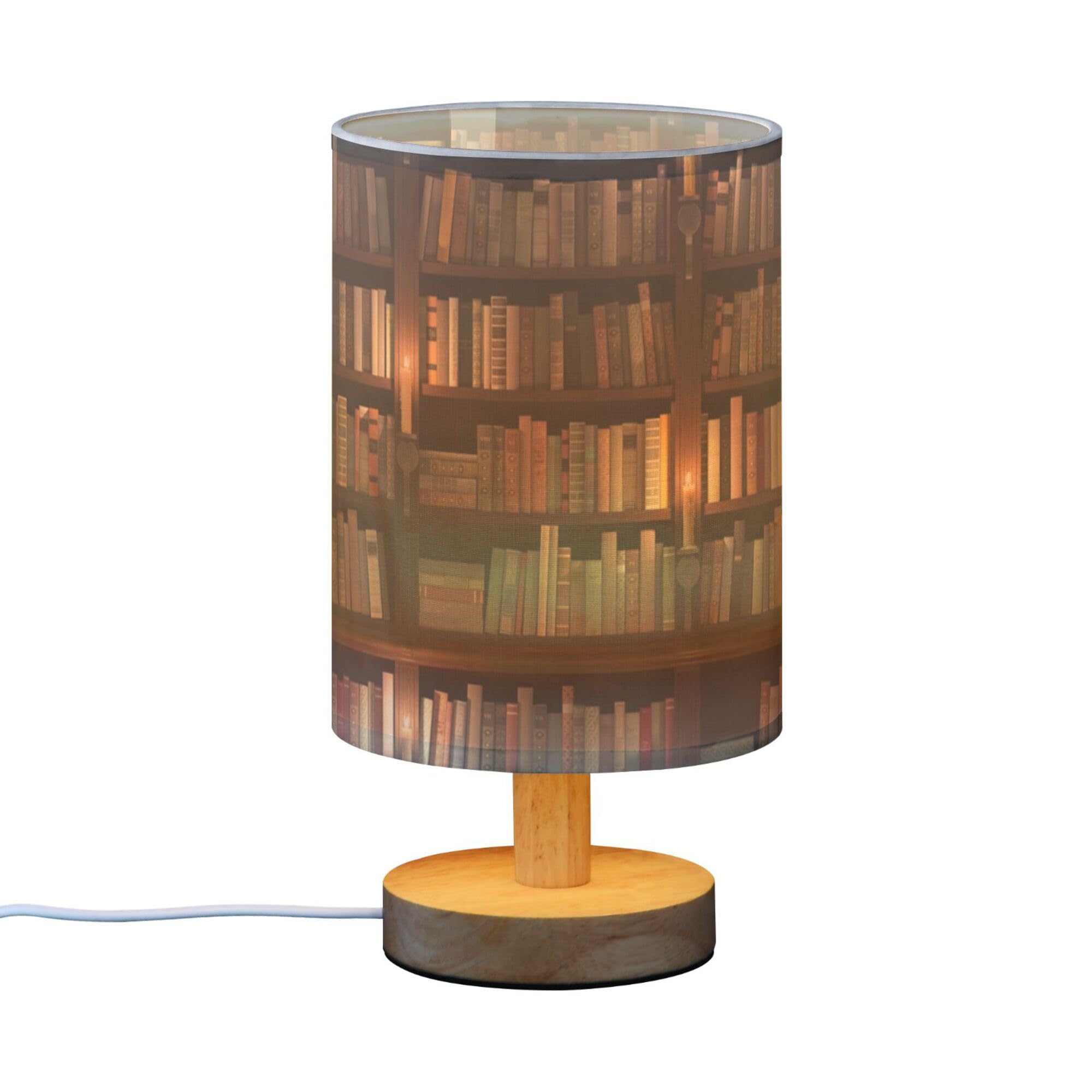 Yyzzh Table Lamp Library Bookshelf Book Candle Nightstand Lamp With Wood Base Fabric Lamp Shade Bedside Desk Lamp For Living Roo