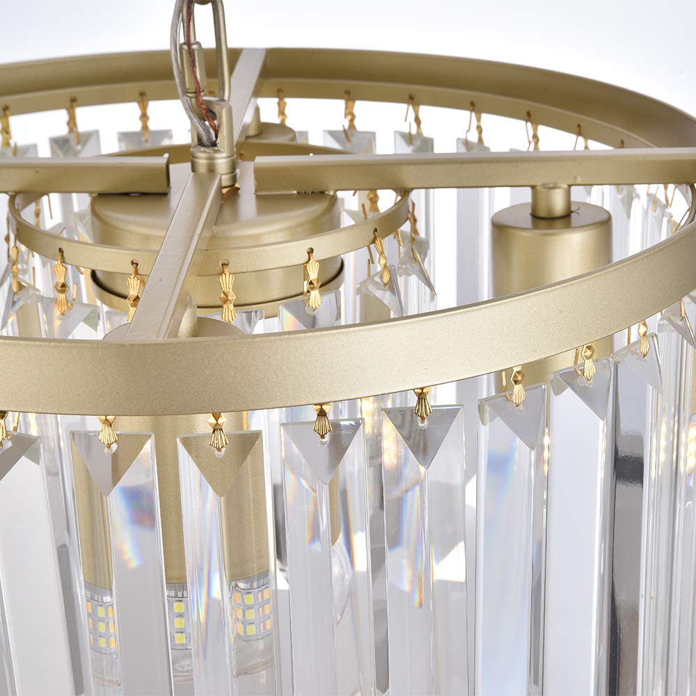 Cuaulans D13'' Gold Crystal Chandelier, Modern K9 Small Crystal Chandeliers, Round 4 Lights Cord Adjustable Hanging Ceiling Ligh