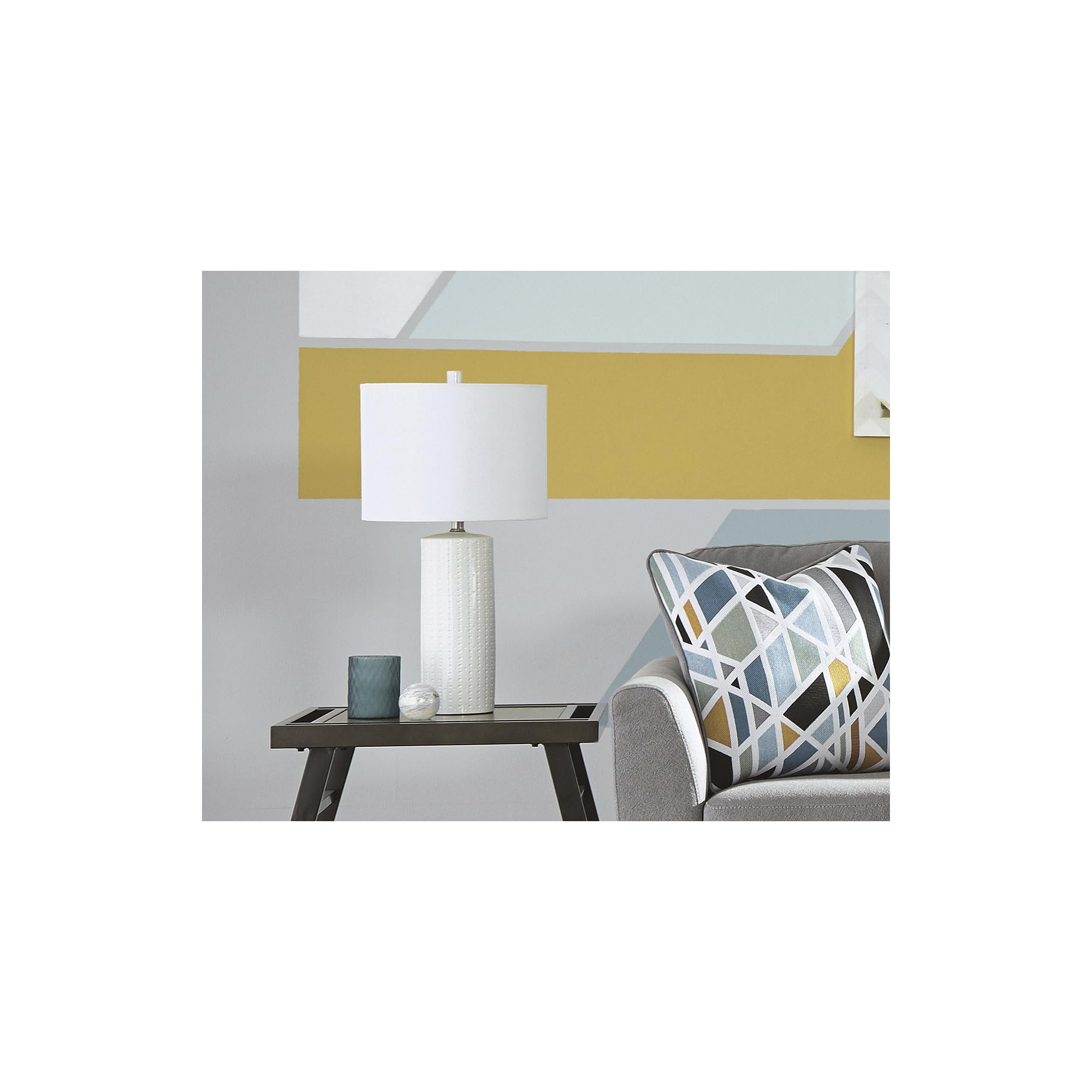 Signature Design by Ashley Table Lamp Set, Textured Ceramic, 25in, Solid White, Model L177904, 2 Count