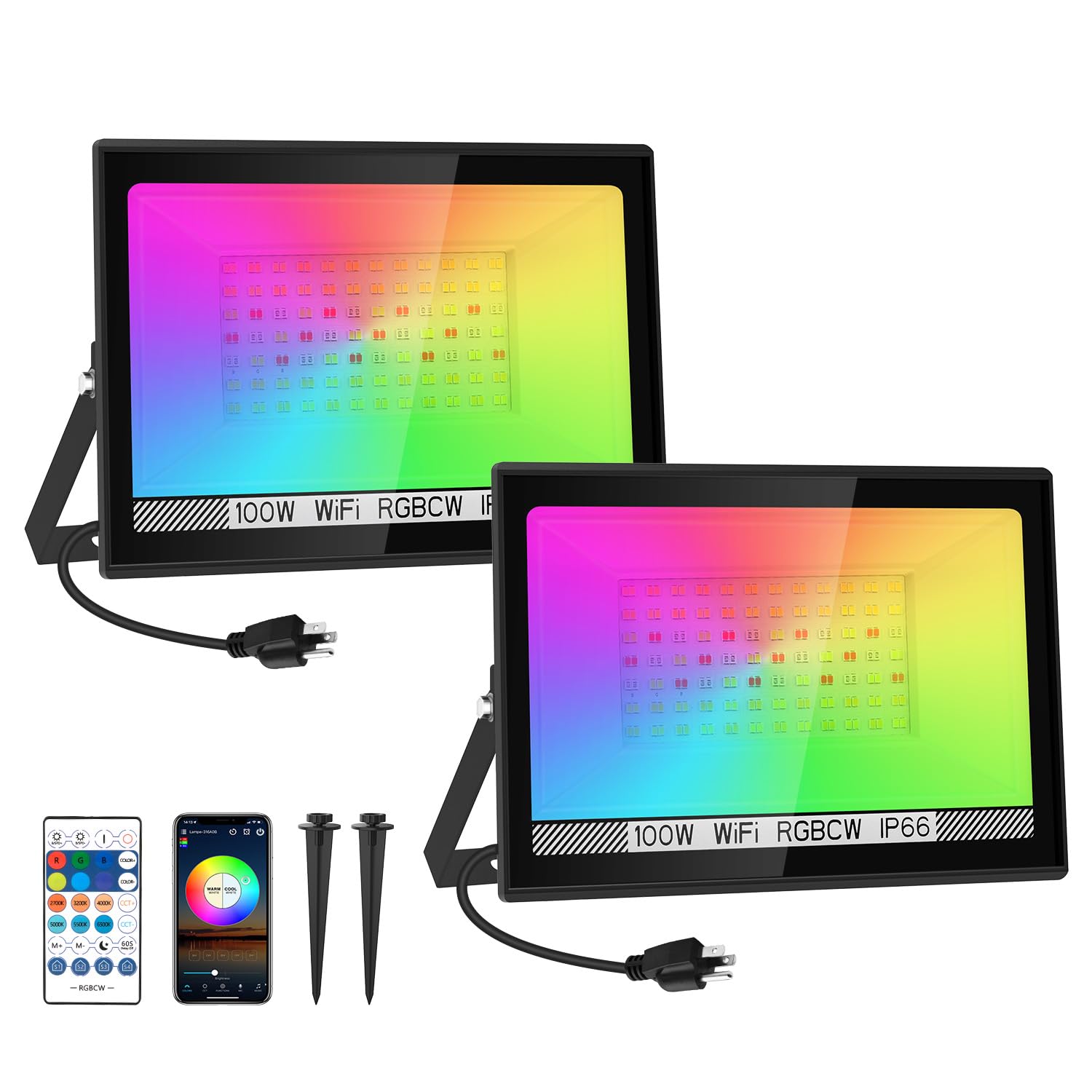 T-SUN RGB Flood Lights Outdoor, 1000W Equivalent Color Changing Landscape LED Light with APP & WiFi & Remote Control, Waterproof