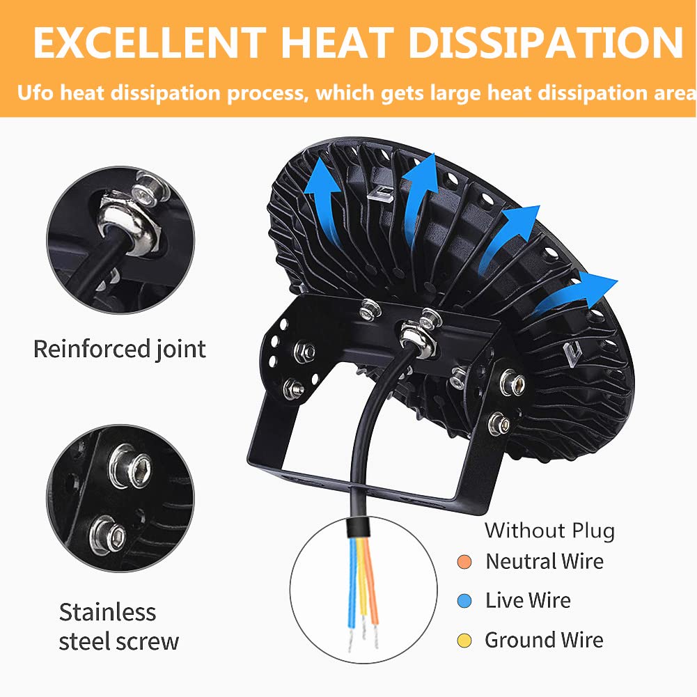 Chunnuan 100W Led High Bay Light, 10000 Lumens, 120 Reflector, Cold White, Ip65, Warehouse Lighting, Commercial, Garage, Factory