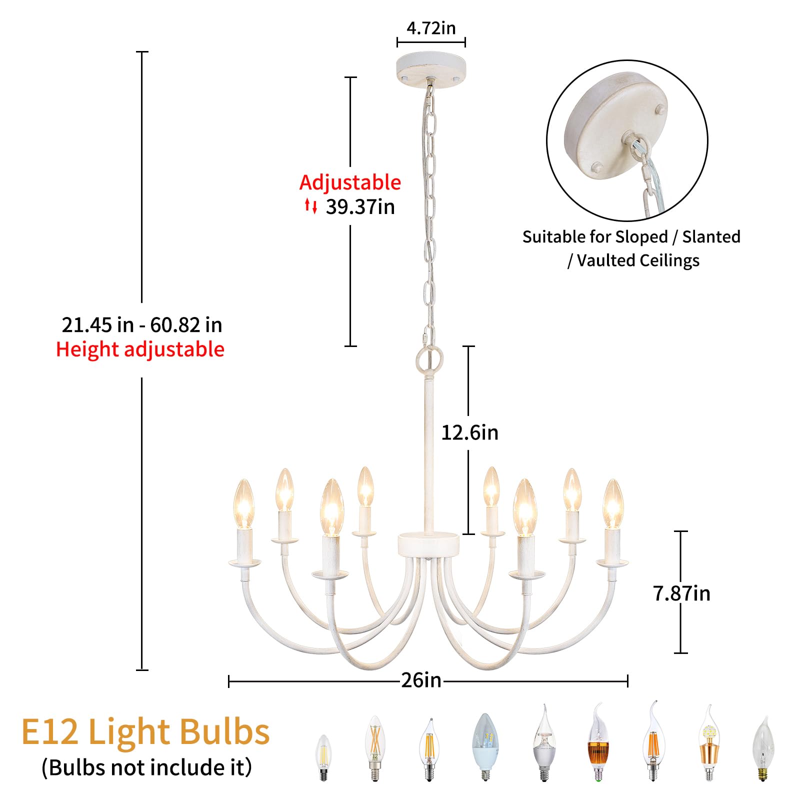 Rviezza French Country Chandelier, 8-Light Antique White Farmhouse Chandelier For Dining Room, Candle Hanging Pendant Light For