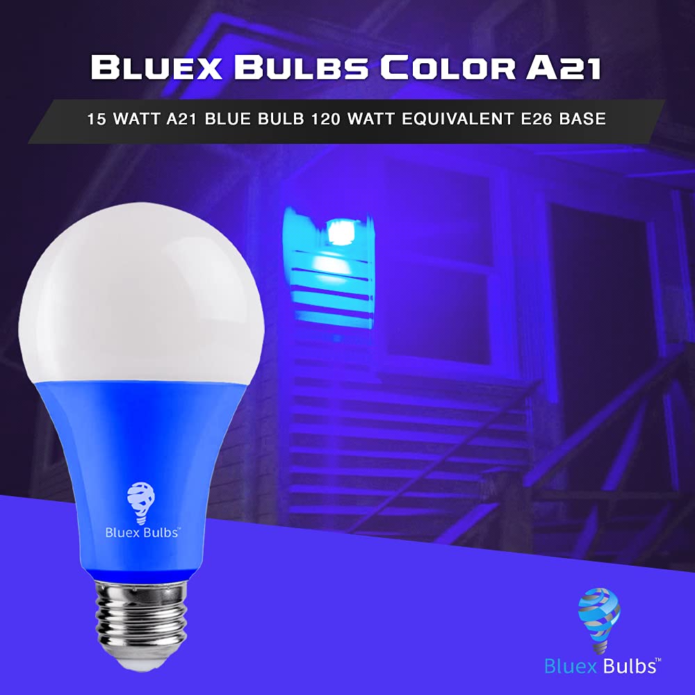 2 Pack Bluex Led A21 Blue Light Bulbs - 15W (120Watt Equivalent) - E26 Base Blue Led Blue Bulb, Party Decoration, Porch, Home Li