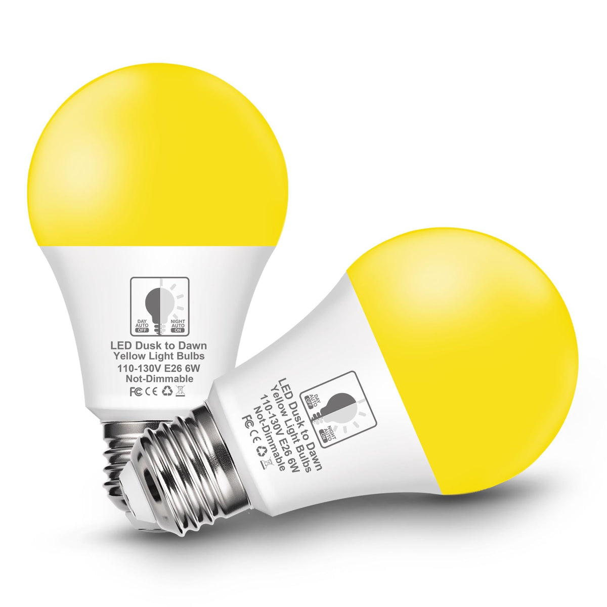 Dusk To Dawn Led Yellow Bug Light Bulb, 6W(40W Equivalent) Yellow Bug Light Bulbs For Porch Lights Outdoor, Auto On/Off A19 Led
