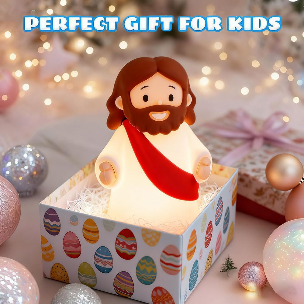 Kangten Chen Jesus Night Light Rechargeable Bedside Night Light Dimmable Silicone Led Light Ideal For Religious Gatherings  Gifts For Sunday School  Baptism Presents  Easter Egg Decorations (Red)