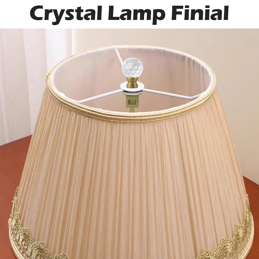 Asjeumt 2 Pieces Lamp Shade Light Bulb Clip Adapter Kit, Antique Brass Lampshade Holder With Crystals Top Finial, No Harp Requir
