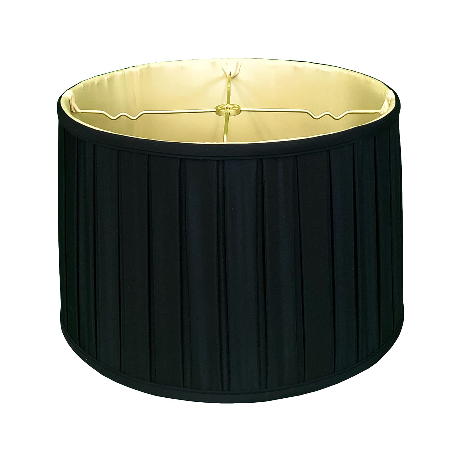 Royal Designs, Inc BS-748-16BLKGL Royal Designs Shallow Drum English Box Pleat Basic Lamp Shade, Black with Gold, 15&quot; x 16&quot; x 10&quot;, 15 x 16 x 10