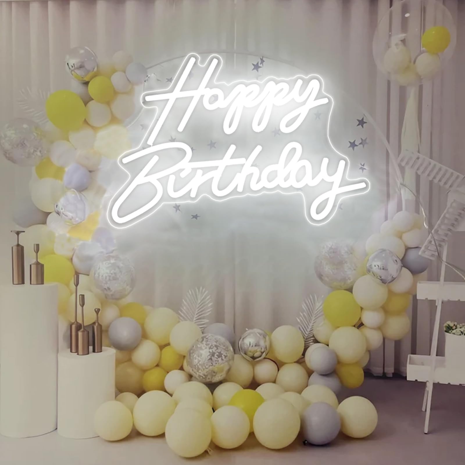 Dakabuka Led Neon Happy Birthday Sign - White Acrylic Night Light For Party, Bedroom Decor - Model Nl004