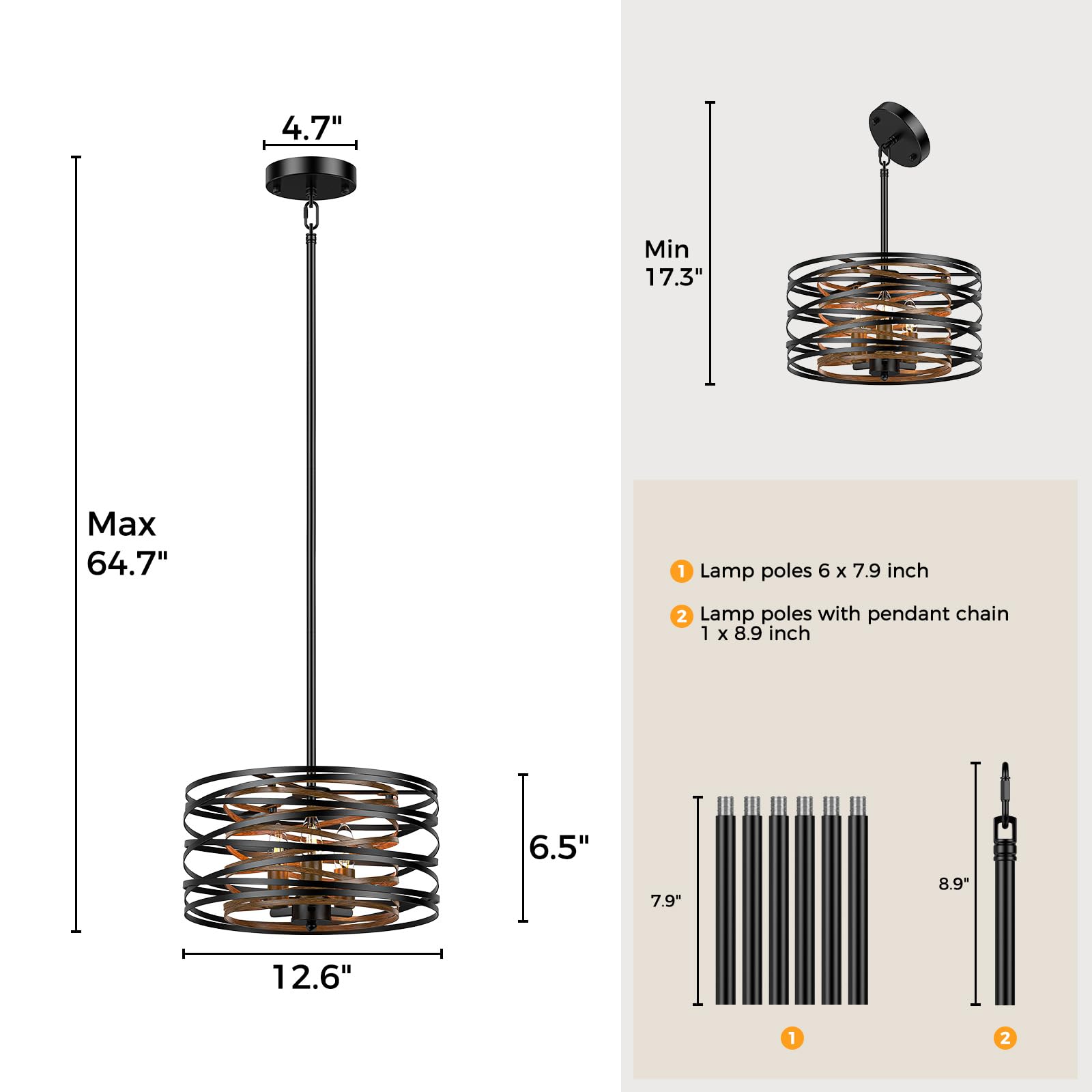 12.6 In Black Chandelier, 3-Light Farmhouse Chandelier For Dining Room Lighting Fixtures Hanging, Dining Light Fixtures Industri