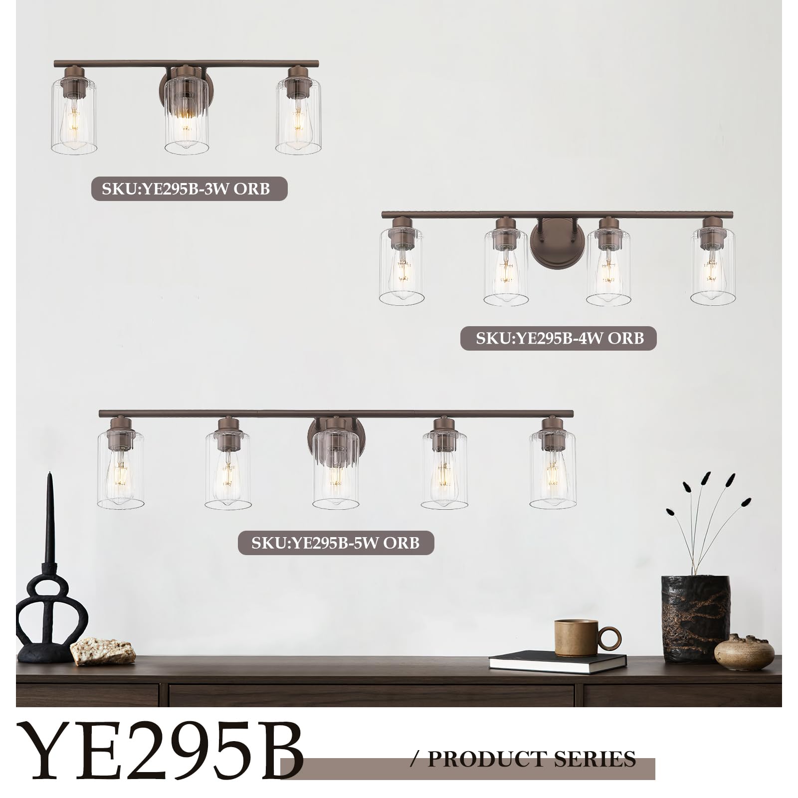 Emliviar 4-Light Modern Vanity Light Fixture, 31" Fluted Ripple Glass, Oil Rubbed Bronze Finish, Model YE295B