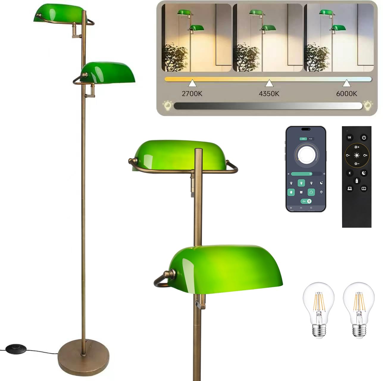 FIRVRE Green Bankers Desk Lamp  Dimmable Retro LED Desk Lamp with Charging Function  Touch Adjustable Dimming E26 Lamp  Retro Style Reading Light for Study  Home Office  Living Room(1Bulb Included)