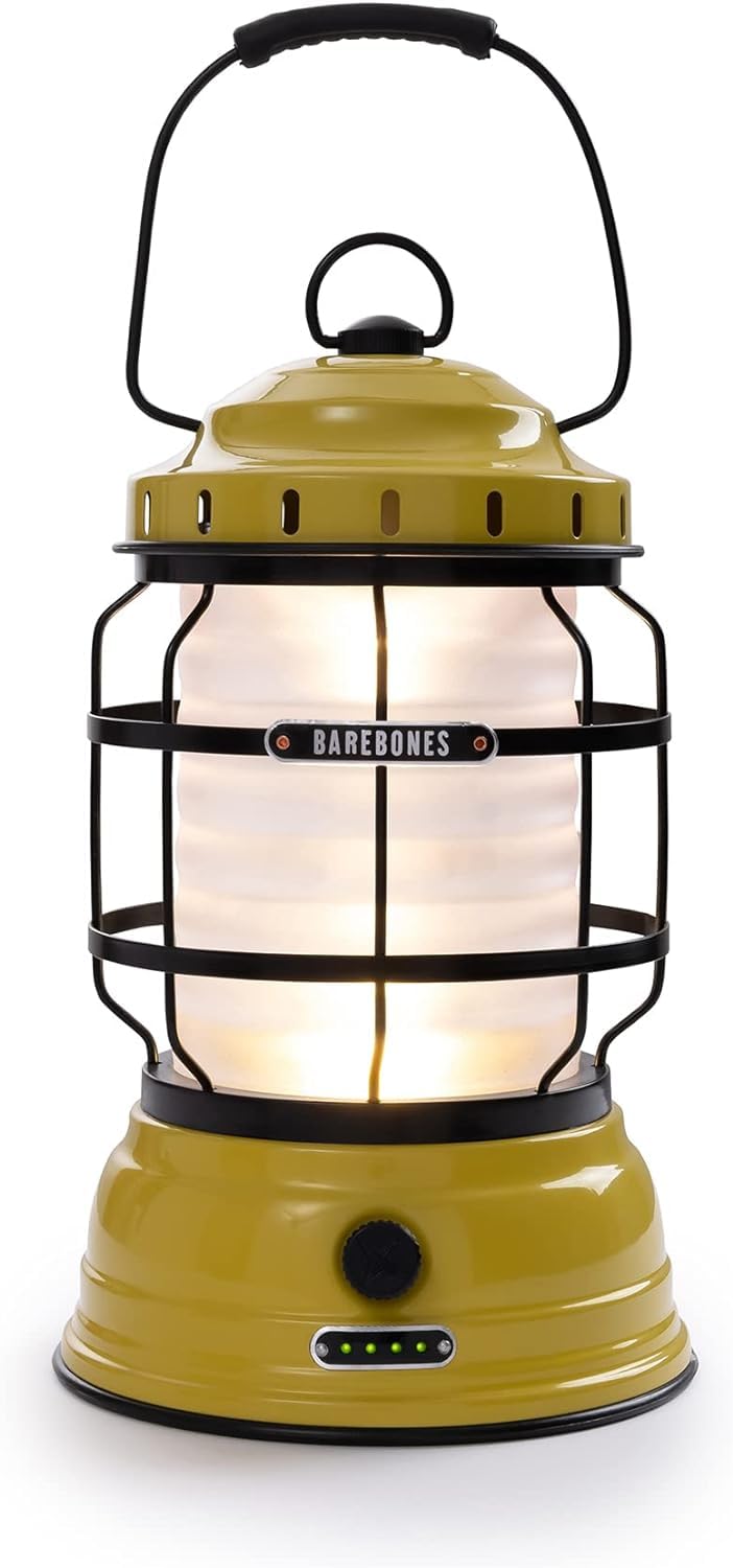 Barebones Forest Lantern - Rechargeable LED Camping Light, Dusty Yellow, Adjustable Brightness, Model BARE160, Battery Operated