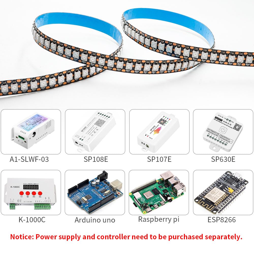 Loamlin Ws2812B Ic Rgb 5050Smd Eco Individual Addressable Led Strip Light, 3.2Ft 144Led/M Flexible Full Color Ip30 Dc5V Black Pc