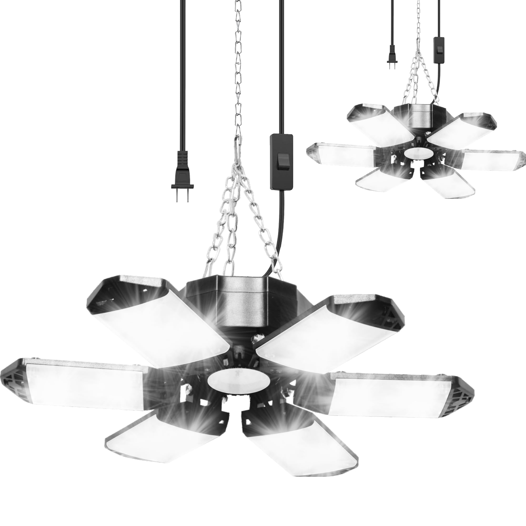 SumKea LED Garage Light 2 Pack, 200W Plug-in Led Shop Light with 6+1 Adjustable Panels -Linkable, 20000W Super Bright Deformable