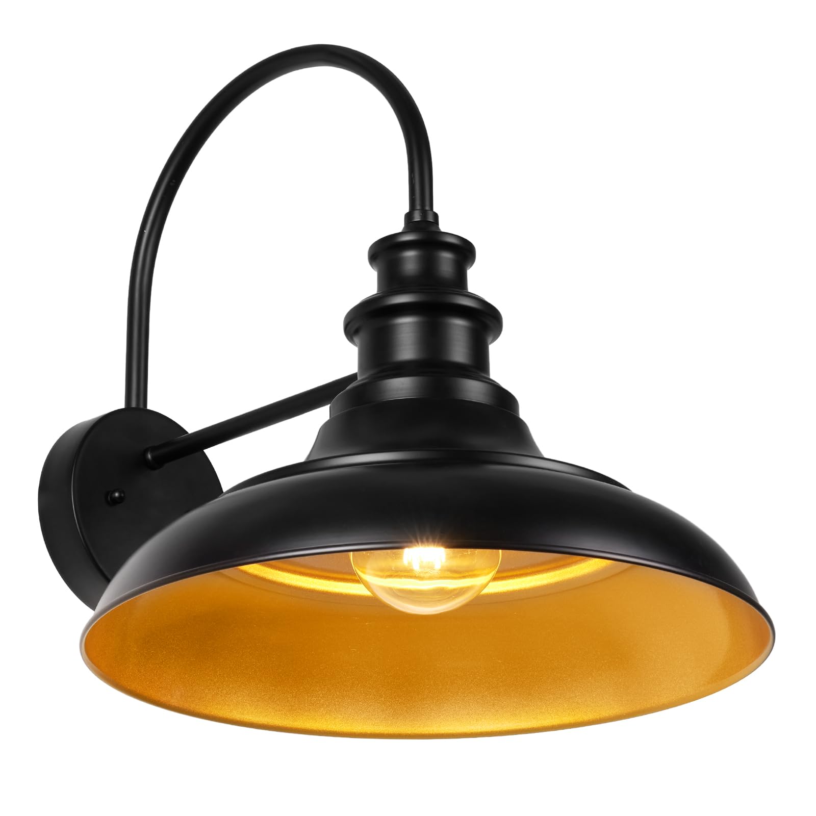 Diyel Outdoor Barn Light Fixture  16 Inch Large Dome Farmhouse Exterior Wall Mount Light  Rustic Wall Sconce Indoor Wall Lighting Fixture  Industrial Black Gold Lantern For Porch  1 Pack
