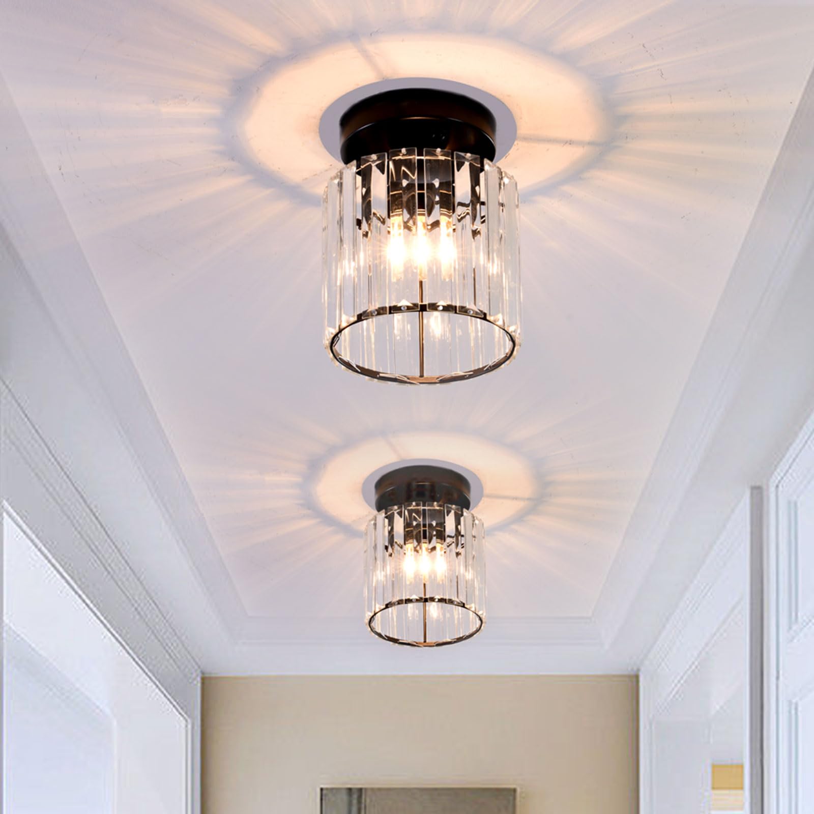 TISLYCO Set of 2 Mini Crystal Ceiling Light Fixtures, Modern Flush Mount, 4.6inx4.7in, Black