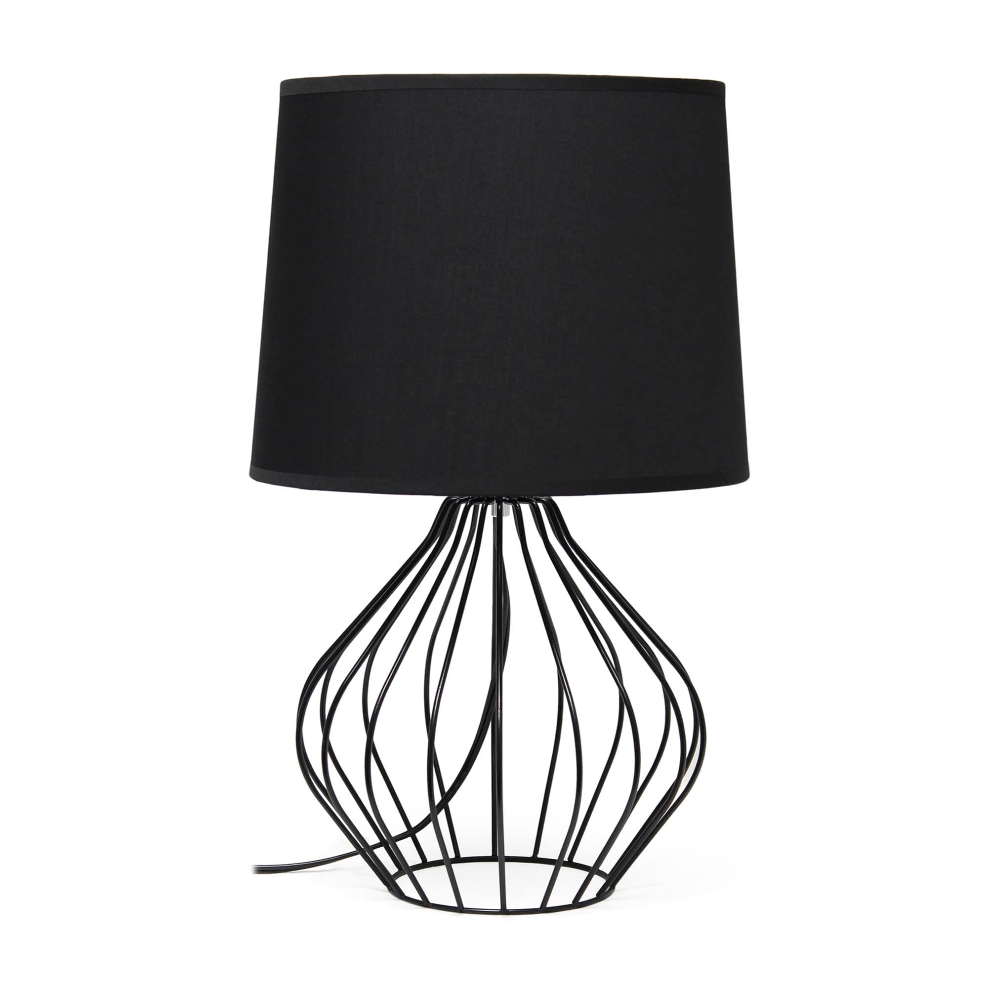 Simple Designs Bedside Table Lamp, Geometrically Wired, Iron, 12.25inL x 12.25inW x 19.75inH, Black Base and Shade, Model LT2086