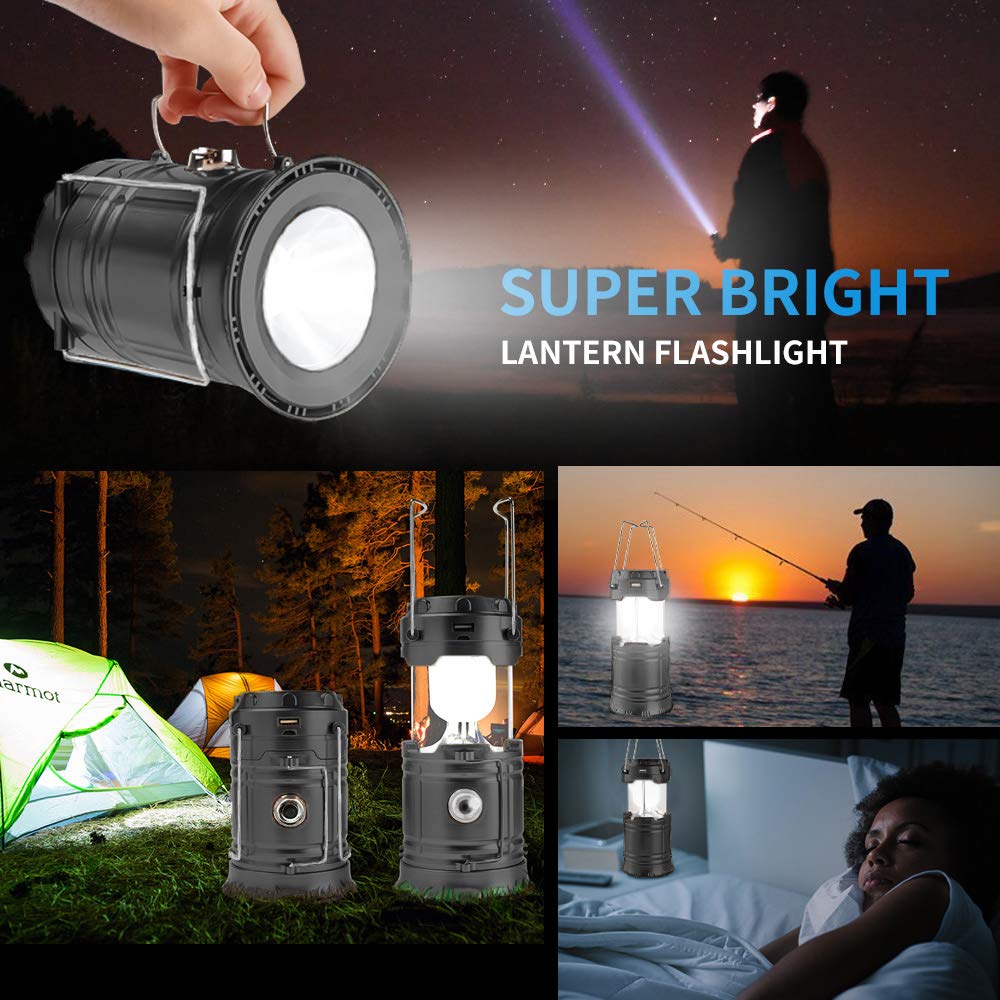 Censinda Led Camping Lantern - Solar Rechargeable, Portable Light For Camping, Hiking, Emergencies - Black