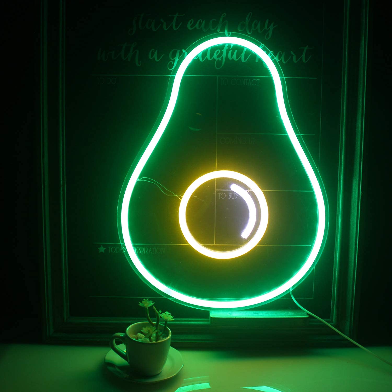 LUCUNSTAR LED Neon Sign - Avocado Light Up Wall Decor - Green Glass - USB Powered - Cute for Kids Room, Bedroom, Store, Parties